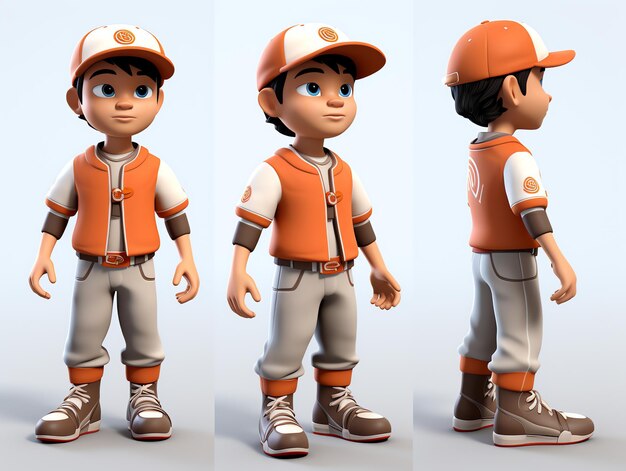 3D-Figurenporträts junger Baseball-Athleten