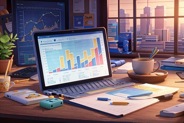 3D-Finanzberichtsdiagramm, Datenanalyse und Webentwicklungskonzept-Tablet mit Datendiagramm