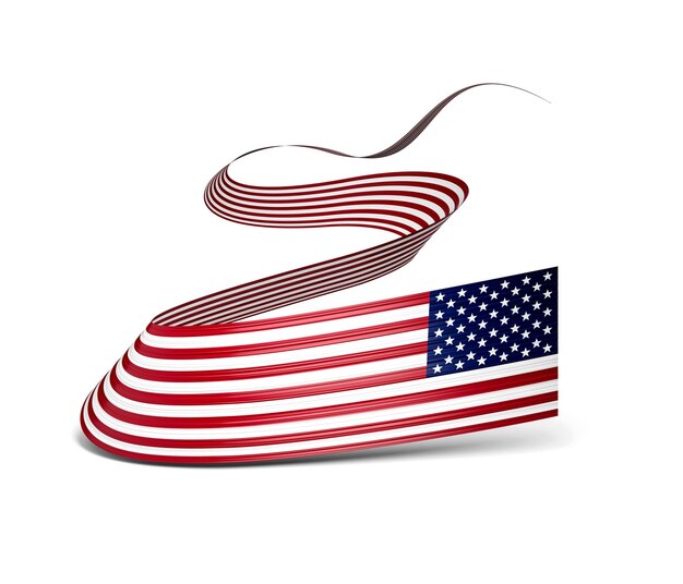 3D-Flagge der Vereinigten Staaten von Amerika 3D-Flagge mit schwenkendem Band auf weißem Hintergrund 3D-Illustration