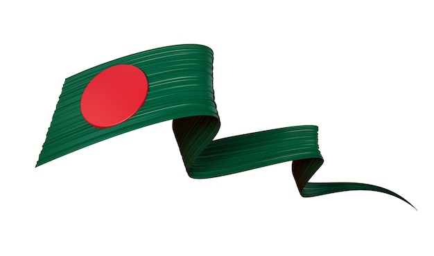 3D-Flagge des Landes Bangladesch Glänzend gewelltes 3D-Flaggenband isoliert auf weißem Hintergrund 3D-Darstellung