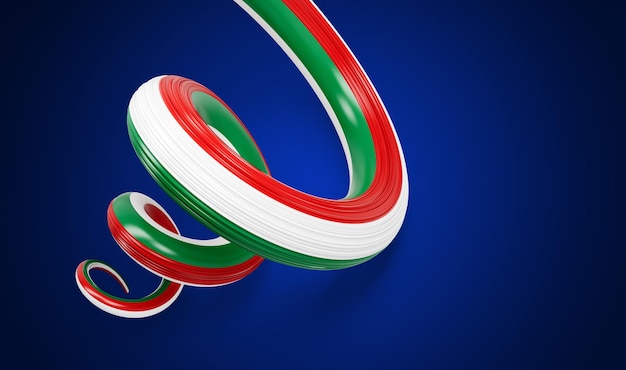 3d-Flagge Ungarns 3d-Spiral-Glanzband Ungarns isoliert auf blauem Hintergrund 3d-Illustration