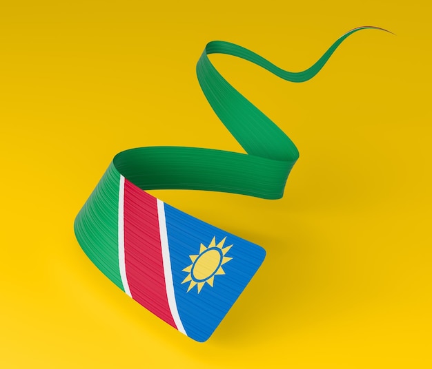 3D-Flagge von Namibia Land 3D-Wellenband-Flagge von Namibia auf gelbem Hintergrund 3D-Darstellung