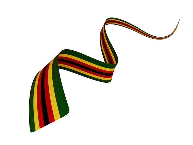 3D-Flagge von Simbabwe Country Glänzend gewelltes 3D-Flaggenband isoliert auf weißem Hintergrund 3D-Darstellung