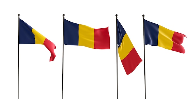 Foto 3d-flaggen des tschads von 4 typen flagge des tschads weißer hintergrund 3d-illustrator