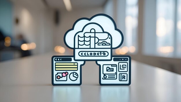 3D Flat Icon CRM Dashboard y Cloud Symbol con espacio para texto y gráficos Concepto Diseño moderno