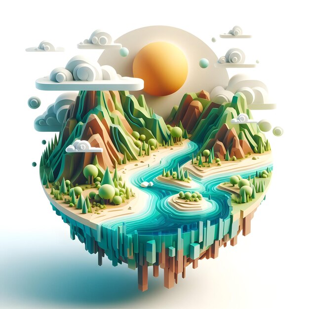 3d Flat Icon EcoTourism Destinations Concept Paisagens prístinas com impacto humano mínimo com whi