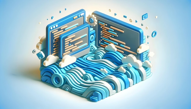 3D-Flat-Symbol als Code-Ströme Ströme des Codes fließen über den Hintergrund und veranschaulichen den Strom von