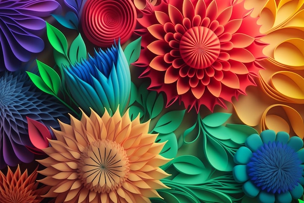 3d floral colorido ramo fondo generativo ai