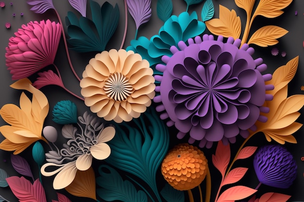 3d floral colorido ramo fondo generativo ai