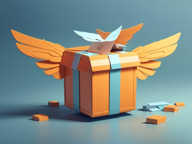 3D-Flugbox mit Flügeln, innovativer Business-Paketversand