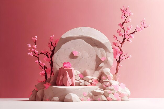 3d fondo rosa podio exhibición de piedra belleza producto paso pedestal resumen mínimo