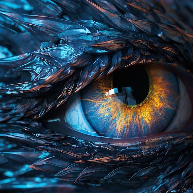 Foto 3d-foto des renderten eye of dragon, erstellt mit generativer ki