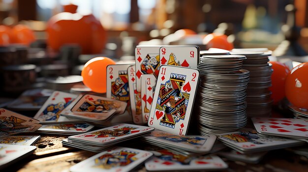 3D-Foto eines Pokerspiels mit vier Assen auf einem Tischwandpapier