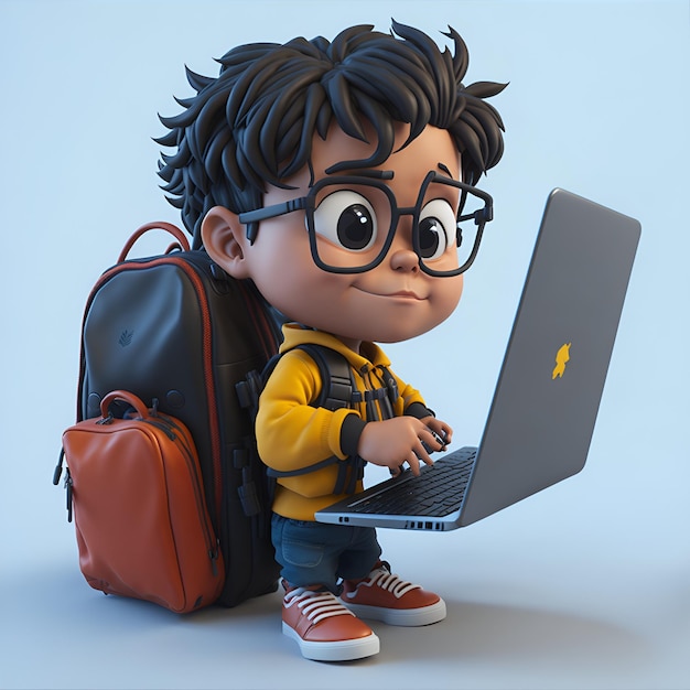 3D-Foto-Rendering eines niedlichen jungen Jungen Cartoon-Charakters