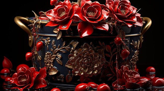 3D-Foto von einer Vase, Pflanze und Blumen-Wandpapier