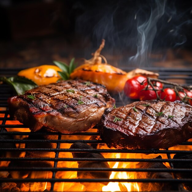 3D-Foto von köstlicher würziger gegrillter Mahlzeit auf dem Feuer, die mit generativer AI hergestellt wurde