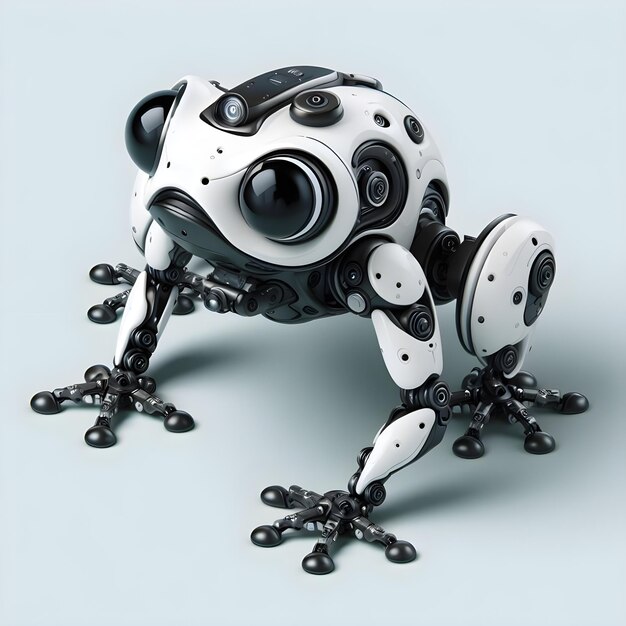 3D FROG FUTURISTIC AMFIBIO REPTILE ROBOT SCIFI color negro y blanco con una cámara