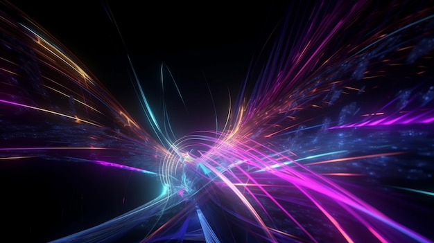 3d fundo cósmico abstrato raios de néon ultravioleta linhas brilhantes rede cibernética velocidade da luz