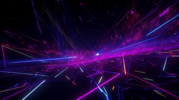 3d fundo cósmico abstrato raios de néon ultravioleta linhas brilhantes rede cibernética velocidade da luz