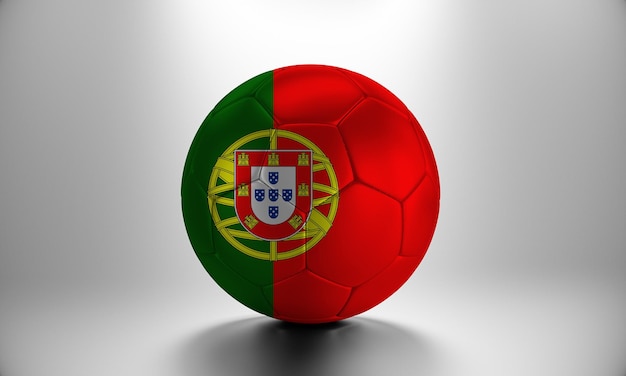 3D-Fußball mit portugiesischer Landesflagge. Fußballball mit portugiesischer Flagge