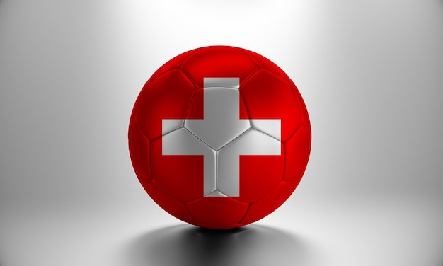 3D-Fußball mit Schweizer Landesflagge. Fußballball mit Schweiz-Flagge