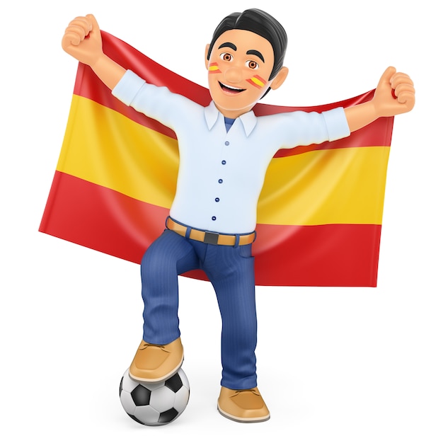 3D Fußballfan mit der Flagge von Spanien