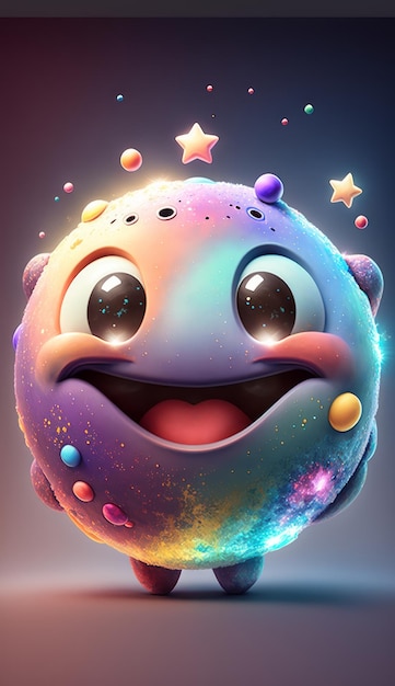 3D galaxia lindo dibujos animados vistoso personaje brillo generativo AI