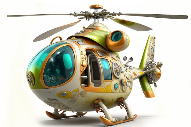 3D-Ganzkörper-Hubschrauber im Cartoon-Stil voller Studiozentrum in kleinem weißem Hintergrund