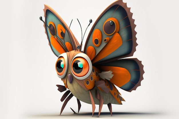 3D-Ganzkörper-Schmetterling im Cartoon-Stil voller Studiozentrum in kleinem weißem Hintergrund