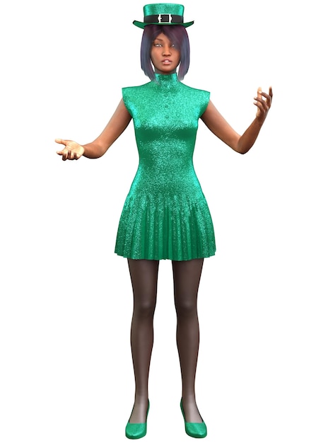 3d garota afro-americana em vestido verde