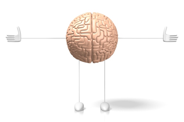 3D-Gehirn-Cartoon-Figur isoliert auf weißem Hintergrund