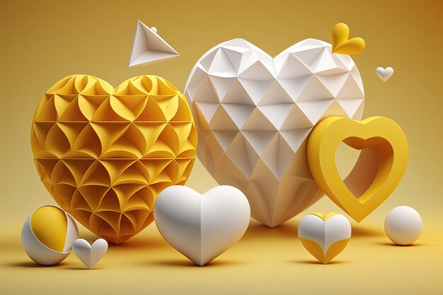 3d geometría hermosa ilustración amarilla y blanca del día de San Valentín