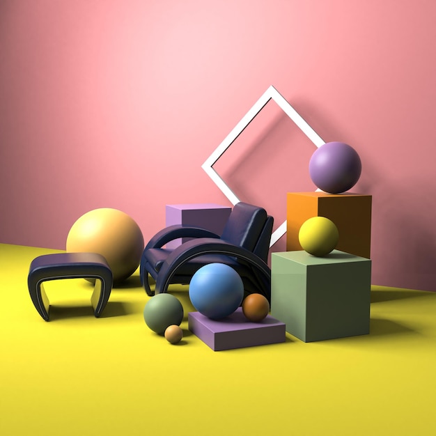3D-Geometrie auf pastellfarbenem Hintergrund