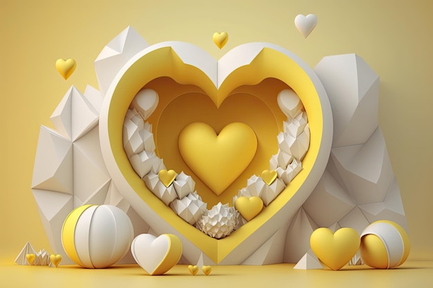 3D-Geometrie schöne gelbe und weiße Valentinstag-Illustration