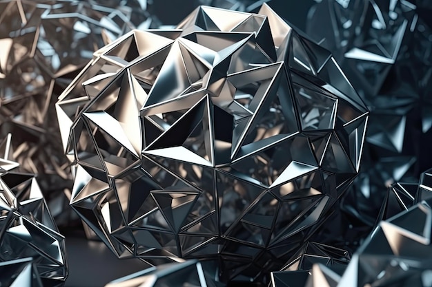 3D-geometrische Formen Hintergrund abstrakte Polyeder metallische Farbtöne, die dynamische Schatten werfen