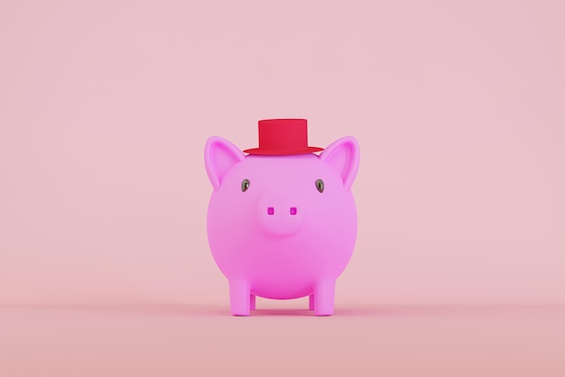 3D gerenderte Darstellung eines niedlichen rosa Sparschwein auf rosa Hintergrund.