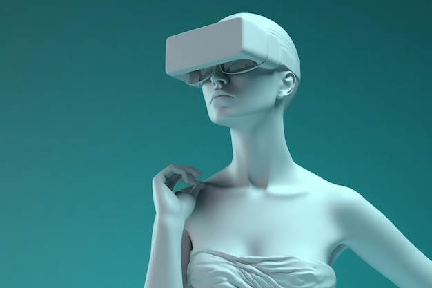 3D-gerenderte Frauenskulptur mit Virtual-Reality-Brille