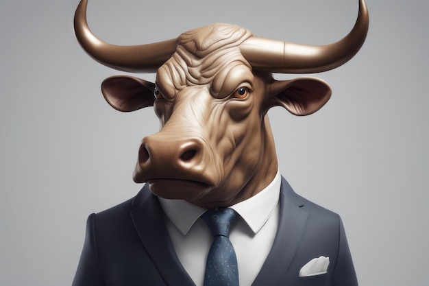 3D-gerenderte Illustration eines Stiers mit Kopf und Bullbusiness-Bullenkonzept 3D-Illustration3D-Rend