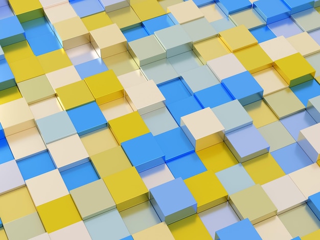 3D-gerenderter abstrakter gelber und blauer Hintergrund mit quadratischer Form