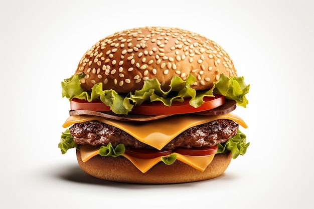 3D-gerenderter Burger auf isoliertem weißem Hintergrund