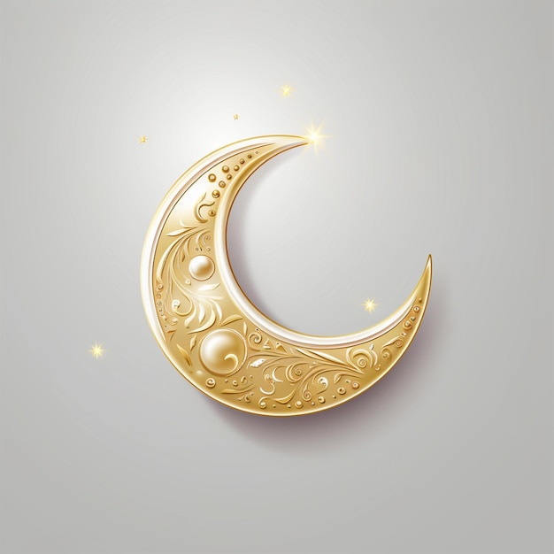 3D-gerenderter goldener, ornamentaler Eid-Halbmond