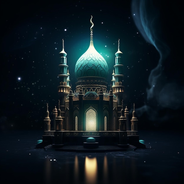 3D-gerenderter Hintergrund einer islamischen Moschee mit generativer KI