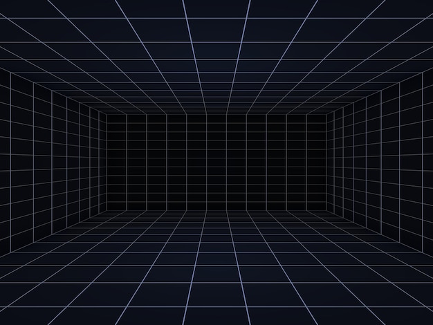 3D-gerenderter Raum mit schwarzem Gitter