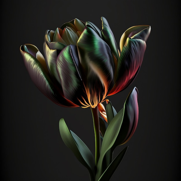 3D-gerenderter Tulpenblumen-dunkelschwarzer Hintergrund