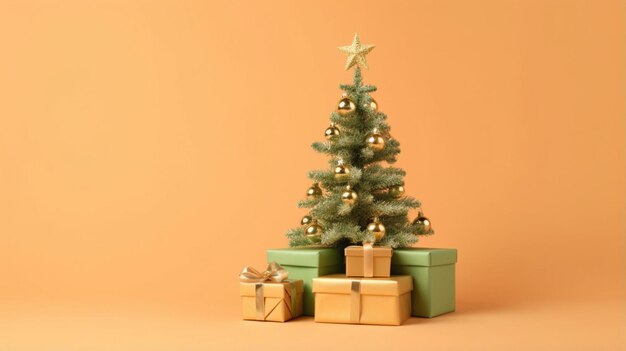 3D-gerenderter Weihnachtsbaum mit Geschenken geschmückt