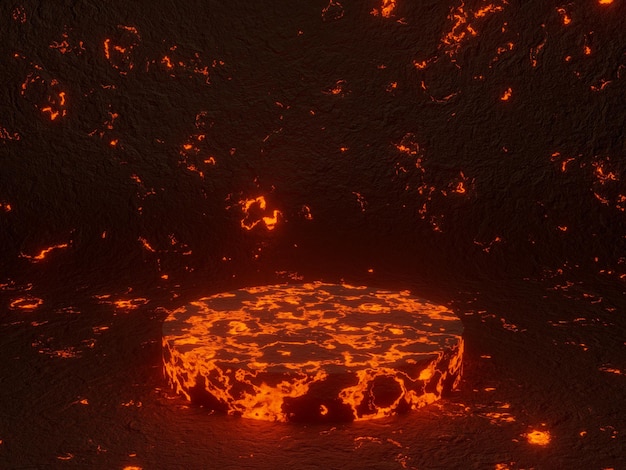 3D gerendertes abstraktes vulkanisches Magmapodest