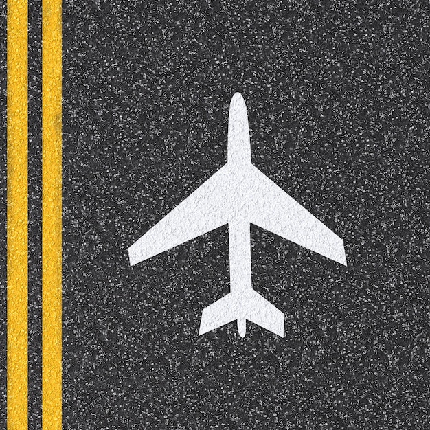 3D gerendertes Flugzeugschild auf Asphaltstraße