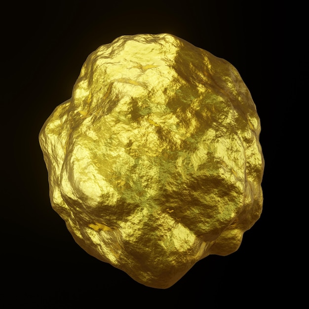 3D gerendertes Goldnugget auf schwarzem Hintergrund