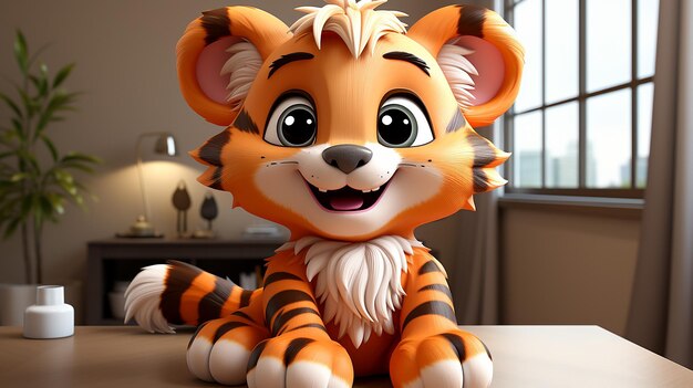 3D-gerendertes niedliches Cartoon-Tiger-Design