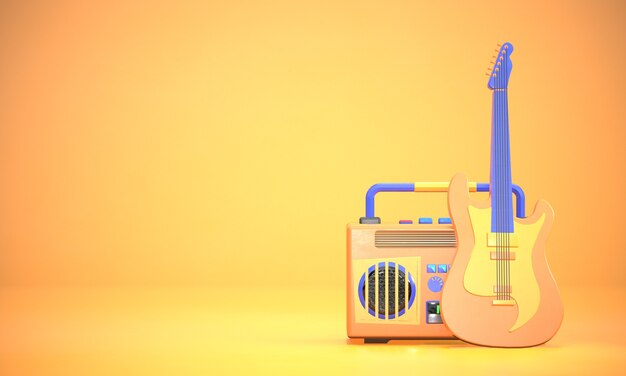 3D gerendertes Radio mit Gitarre